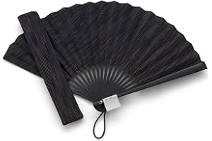 Maisendo Handfächer Arashi, Schwarz, Bambus Holz, japanische Baumwolle, Premium-Qualität, ideal als Geschenk mit Stoff Etui und Geschenkbox