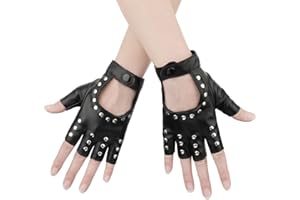 KINBOM Gants Sans Doigts en Cuir Punk, Élégants pour Halloween Femmes Filles Cosplay Performance (Noir)