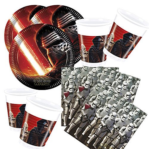 52-teiliges Party-Set Star Wars VII - The Force Awakens - Teller Becher Servietten für 16 Kinder