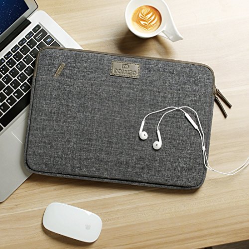 DOMISO 14 Zoll Laptophülle Hülle Tasche Sleeve Schutzhülle Canvas-Gewebe Hülle Sleeve Tasche Laptop Sleeve , Schwarz Grau - 6