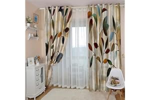 CTQTZ Vintage Fleurs Rideaux occultants Fleurs Colorées Plantes Feuilles Rideaux avec Oeillets 184x214 cm (Largeur x Hauteur) Lot de 2 Rideau occultant à Oeillets pour Chambre d'enfant