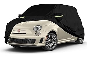 Bâche Voiture Étanche Respirante Compatible avec Fiat 500/500C/500E/Abarth 500 2007-2022, 4 Couches Housse de Protection Voiture Extérieur Contre Pluie Soleil Poussière avec Zip et Sangle Coupe-Vent