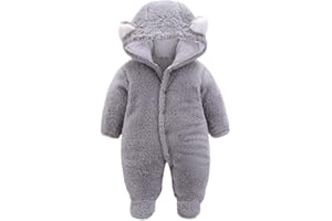 IMJONO Hiver Bébé Combinaison de Neige Chaude en Coton Polaire à Capuche pour bébé Fille garçon Épaissir Plus velours À capuche Pied Barboteuse 0-12 Mois