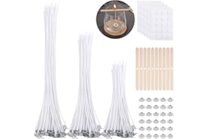 240 Stück Kerzendocht Set,VEVOQIM 100 Stück Kerzendochte für Kerzen Docht(10CM|15CM|20CM) mit 10 Stück Dochthalter,100 Stück Kerzen Klebeplättchen und 30 Stück Dochtlaschen für Kerzen Selber Machen