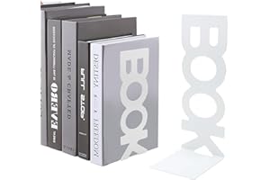 TNSLAND Fermalibri in metallo (set da 4) 8 x 9 x 21 cm, fermalibri in organza per bambini, libri, scrivania, mensola, metallo elegante e robusto dal design elegante, morbido sui mobili, bianco