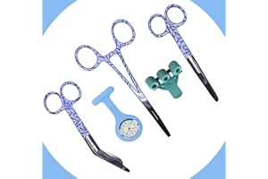 NOVAEX Krankenschwester Starter Pack "Blue Leaves" - 5-teilig - Verbandschere - Krankenschwester Schere Set - Schere Krankenschwester - Erste-Hilfe-Schere - medizinische Schere - Köcher - Krankenschwester