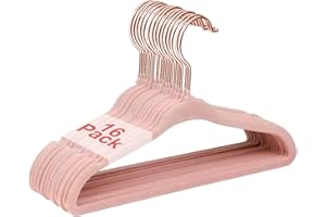 ‎WELLONG Wellong Kinderkleiderbügel, 28 cm Baby-Samtbügel mit 360°-Drehhaken, rutschfeste Kleiderbügel Samt, platzsparende Kleiderbügel für Säuglinge und Kleinkinde, 16 Stück Rosa (Rosengold-Haken)