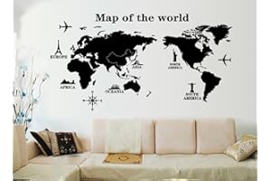 ufengke® "Viaggiare In Tutto Il Mondo" Mappa del Mondo Adesivi Murali, Camera da Letto Soggiorno Adesivi da Parete Removibili/Stickers Murali/Decorazione Murale, A