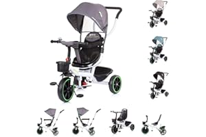 Chipolino Triciclo Jetro Triciclo 3 en 1 Asiento giratorio con mango de seguridad, color: gris claro