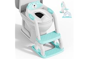 KYYOKE Toilettensitz Kinder mit Treppe, Upgraded WC Aufsatz für Kinder für Jungen und Mädchen, 2-in-1 Toilettentrainer mit Treppe, Höhenverstellbar Bequemer Sicherer Toilettensitze (Blau DREI Treppe)