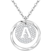 Tusuzik A-Z Initial Necklace for Women in 925 Sterling Silver Personalized Necklace with Silver Letter Necklace with Cubic Zi
