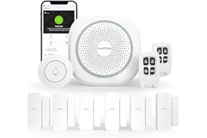 Leadedge AS100 Alarmanlage Haus, Komplette Alarmanlage mit 1 Sirene, 6 Tür Fenster Sensoren, 2 Fernbedienungen und 1 Türklingel，Echtzeit App Push, WLAN funktioniert mit Alexa