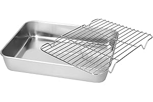 AUSLA Plat à Four avec Grille Plaque à Four Rectangulaire en Acier Inoxydable avec Grille à Gâteau, Facile à Nettoyer, pour la Cuisson et le Refroidissement en Cuisine et Lors des