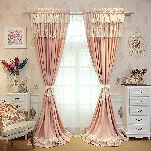Clichtg European living room bedroom  Curtain Pastoralen Thickened Snow Neil Jacquard Shade  + Gauze Curtain 245 x 140 cm