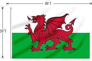 SHATCHI Large 8 x 5Ft Wales Flag Welsh Dragon Cymru National Flag Polyester Fabric Brass Eyelets for FIFA World Cup Football Rugby Sports Supporter, Red,Green,White