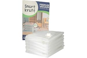 SMART KRAFT 6 PACK 80 X 60CM LARGE VACUUM STORAGE BAGS FOR CLOTHES, DUVETS, BEDDING, PILLOW, TRAVELING WITH DOUBLE ZIP SEAL
