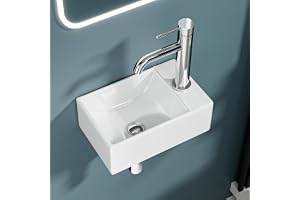 DILECI Ultrakompakt minitvättmaskin rak utgång 30 x 19 x 11 cm - blank vit keramisk handfat - perfekt för toaletter, toalette