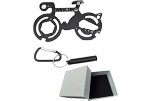 CLKE Outil Multifonction Vélo 10 en 1,Porte Clef Velo avec Siffler,Ouvre-Bouteille,Clé Hexagonale,Multitool Velo Compact en Alliage d'Aluminium pour Randonnée VTT,Cadeau Cycliste（Noir）