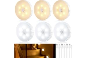 Tailcas Motion Sensor Lights Indoor Rechargeable,LED Night Light Warm/Cool White,Stick On Stair Lights for Wardrobe, Bedroom, Cabinet, Kitchen, Hallway, 6 Pack