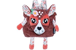 Les Déglingos - Sac à Dos velours - Melimelos la biche - Ultra Doux - Peluche - Sac crèche ou nounou - Convient dès 18 mois - Cadeau bébé - Terracotta