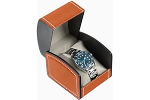 FuninCrea Boîte à Montres, Étui Pour Montres Célibataire en Cuir PU avec coussin amovible, Carré Portable Coffret à Montres, Boite Cadeau Montre Cas de Montre de Voyage pour la Montres (Marron)