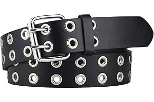 maikun Belt for Women, Studded Double Prong Wide Goth Womens Belts for Jeans