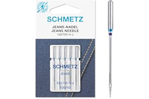 SCHMETZ Domestic Sewing Machine Needles | 5 Jeans Needles |130/705 H-J| Needle Size: 100/16 | Suitable for Working with Jeans and Similar Fabrics | for on All Conventional Household Sewing Machines