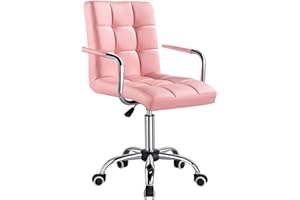 Yaheetech Silla de Oficina con Ruedas Giratorias Silla de Ordenador Ajustable en Altura con Asiento Acolchado Giratorio Silla de Escritorio de Polipiel Carga MAX 120Kg con Respaldo Rosa