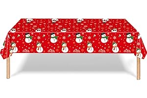 POPOYU Christmas Table Cloth Party Disposable Tablecloths,Red and Snowman Table Covers,137x274cm Rectangle Large Plastic Tablecloth Party for Picnic,Baby Shower,Xmas Party,Christmas Table Decorations