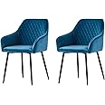 AINPECCA Set of 2 Dining Chairs Teal Velvet Armchairs with Armrest & Backrest Upholstered Seat with Black Metal Legs (Teal Velvet, 2)