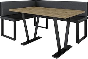 ‎FURNISTAR Eckbank Akiko Metal mit Tisch - Eckbankgruppe für Ihrem Esszimmer, Küche modern, Sitzecke, Essecke. Perfekt für Küche, Büro und Rezeption. Solide und Starke Verarbeitung. (Soft 11, 168x128 Links)