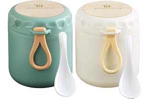 HEMIRO 2 szt Kubki musli, Kubek na Płatki śniadaniowe, Praktyczny Kubek na Płatki śniadaniowe, Kubek na Wynos, Nadaje się do Zamrażarki, Mikrofalówki i Zmywarki, Nordic Green + Nordic Beige