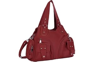 UBORSE Handtaschen Damen Weiches Kunstleder Hobo-Taschen Ledertasche Vintage Umhängetasche Rivet Schultertasche Retro Henkeltasche Tote Tragetasche für Reisen Arbeiten Schule Einkaufen