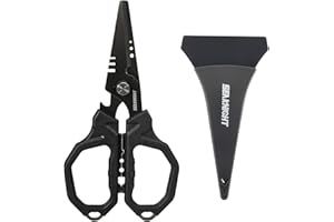 SeaKnight Tijeras de pesca de 6.4 pulgadas, cuchillas dobles dentadas, tijeras de línea trenzada con revestimiento de titanio, agarre antideslizante y herramienta multifunción, incluye funda de