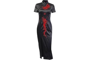 XKBHYD Womens Cheongsam Dress Gothic Asian Long Dresses Dragon Print Chinese Maxi Dress Japanese Harajuku Lolita Dress