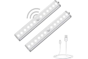 BOENFU LED USB Motion Sensor Light 2 Pack Stick on Rechargeable Strip Lights 19cm Small Sensor Lights for Wardrobe, Closet, Kitchen, Stairs
