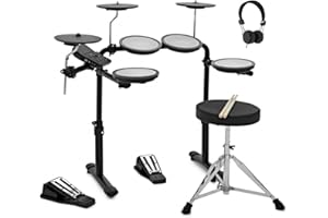 GEAR4MUSIC VISIONDRUM Compact Mesh Electronic Drum Set with Headphones and Stool for Kids & Adults, Black