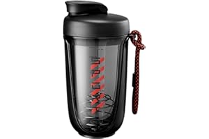 Greyoe Shaker à protéines, shaker à protéines, en acier inoxydable, fitness, homme et femme, sport, haute température, boule de mélange de haute qualité, 590 ml, noir