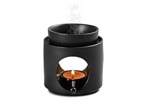 sudatong Duftlampe für Ätherische öle Duftlampe Teelicht Räucherstövchen, Stövchen für ätherische Öle, Duftöl und Duftwachs, Keramik Aromalampe (Matt Schwarz)