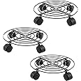 JF HOME BLISS 3 Pack Heavy Duty Plant Caddy with Wheels, 27cm Round Metal Potted Trolley - Movable Plant Dolly for Indoor & Outdoor Use