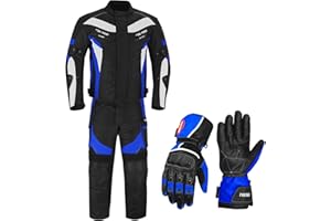 Inflori Waterproof Motorbike Motorcycle Gloves Armoured 2 Piece Suits Jacket with Trouser CE Armoured For All Seansons Weather Mens
