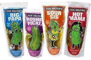 · CANDYBOX · Saure Gurke Van Holten’s Hot Mama Pickle, Kosher Garlic, Sour Sis, Big Papa - Gurken im Beutel Sortiment - Eingelegte Gewürzgurken - Fettfrei, Glutenfrei - 730 Gramm 1 Stück