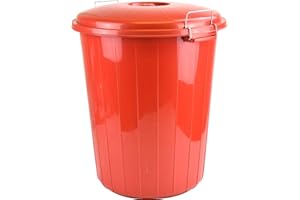 CASEETO Large 70L Plastic Bin Rubbish Waste Paper Recycling Dustbin Animal Feed Seed Storage (Red)