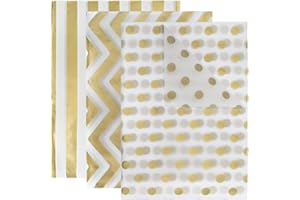 GOIYZTTR 60 Pezzi Carta Velina Oro Bianco Sfusa 3 Stile Decorativo Metallizzato Carta Da Regalo per Matrimoni Di Compleanno Decorazione Festa, Artigianato Fai Da Te