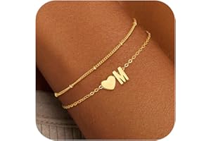 SLOONG Weihnachtsgeschenke für Frauen Mädchen Kinder, 18K Gold/Silber Vergoldet Herz Armband mit Buchstaben Personalisiert Geschichtet Armbänder Verstellbares Armkette Geschenke für Frauen Mädchen