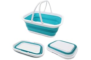 SAMMART Baignoire pliable de 15,5 l avec poignée – Panier de pique-nique portable – Sac de courses pliable – Boîte de rangement peu encombrante (bleu vif)
