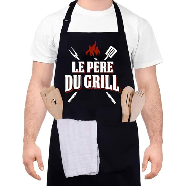 Tablier Cuisine Homme Noir 'Super Papy' - 100% Polyester, Taille Unique - Cadeau Fête Des Pères
