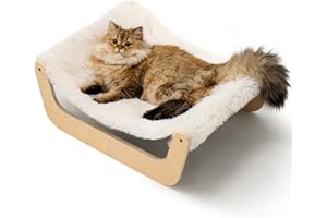 MEWOOFUN Legowisko dla kota, puszysty hamak dla kotów, legowiska dla kotów domowych, hamak dla kotów z drewna, 58 x 44 x 22,5 cm, odpowiedni dla kotów, psów, królików, kociąt i małych zwierząt