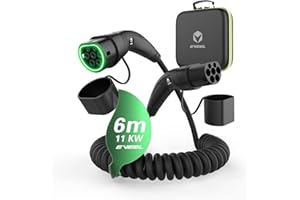 EVEEL® Câble de Charge Type 2 11kW Spiral 6M Câble de Charge Type 2 Spiral 32A 3 Phasig | Câble de Charge Voiture Electrique Type 2 Compatible avec ID.3, ID.4, Model 3, ioniq 5, Kona, Q4, iX3, EQA