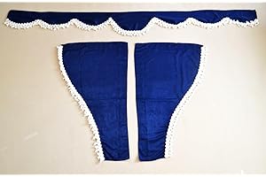 VNVIS - Juego de 3 cortinas decorativas de peluche con pompones blancos para camiones Volvo (azul)